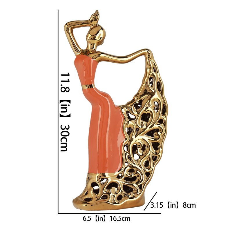 DOVDOV Abstract Ceramic Dancer Decorations, Orange and Gold Home Living