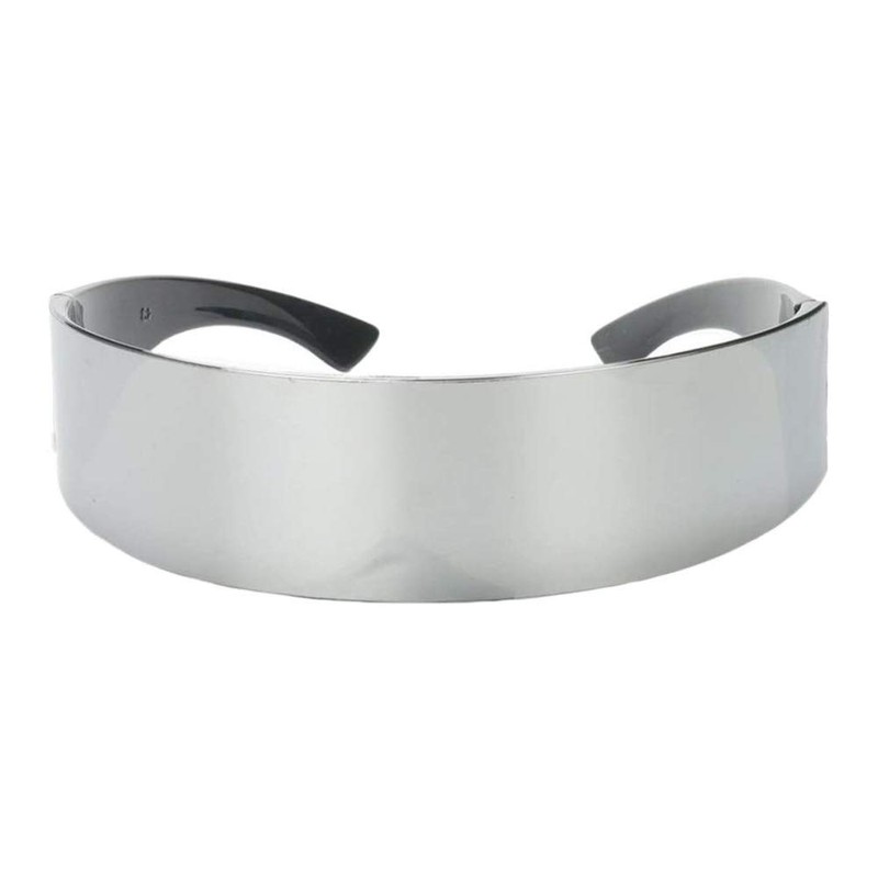 POFET Futuristic Narrow Cyclops Silver Color Mirrored Lens Visor Sunglasses