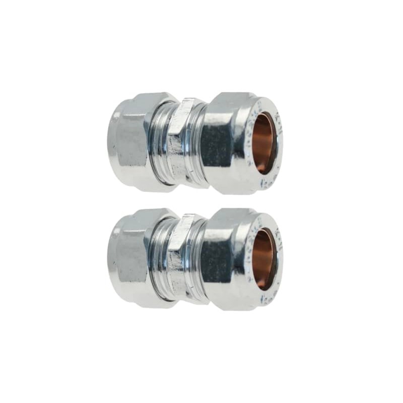 WRAS 15mm Chrome Plated Compression Straight Connectors 2 Pack BS