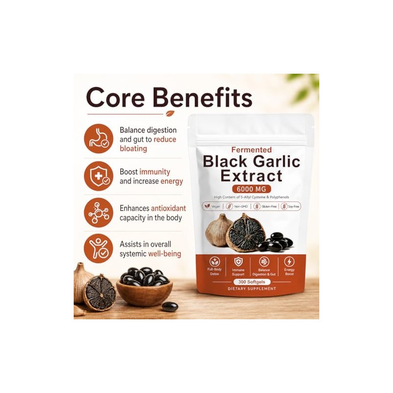 Fermented Black Garlic Extract, Natural Black Garlic Capsules, Odorless Garlic