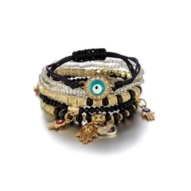 Fuqimanman2020 Bohemian Evil Eye Beaded Stretch Bracelet Multi-layer Retractable Stack Bracelet Handmade Multicolor Crystal Beaded Lucky Protection bracelet-Black