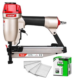 meite T64A 16 Gauge Finish Nailer with 2,500PCS 2" Nails, Pneumatic Straight Finish Nail Gun with Quick Jam Release for Baseboard Cabinetry Trim, Accepts 1-1/4" to 2-1/2" Nails