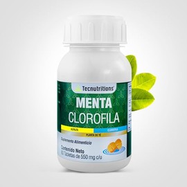 Menta Clorofila | Suplemento Natural con Menta, Clorofila, Curcuma, Alfalfa y Te Verde | Apoyo Digestivo, propiedades antioxidantes y alcalinas y salud cardiovascular con 60 tabletas de 550 mg c/u. TECNUTRITIONS