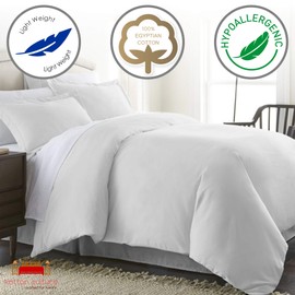 Kotton Culture Premium Duvet Cover Set 3 Piece with Zipper & Corner Ties 100% Egyptian Cotton 600 Thread Count Luxurious 1 Duvet Cover 2 Pillow Shams (Queen/Full, White)