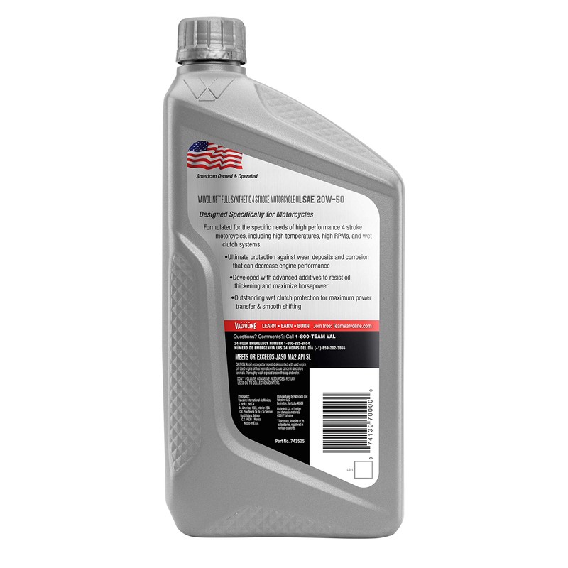 Valvoline 4-Stroke Motorcycle Full Synthetic SAE 20W-50 Motor Oil 1