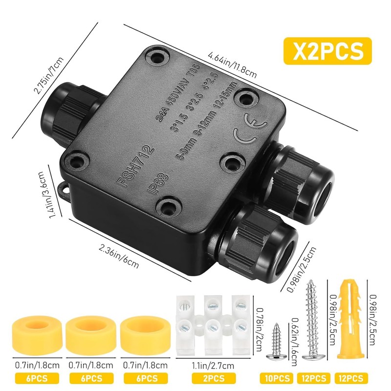 Junction Box Waterproof IP68, Pack of 2 Outdoor Junction Boxes,