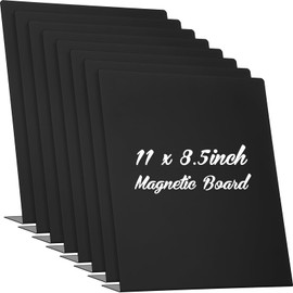 Fainne Magnetic Bulletin Board with Easel Stand Mini Black Magnet Metal Tabletop Memo Display Board for Back to School Menu Table Home Kitchen Office Supplies(11 x 8.5 Inches,8 Pcs)