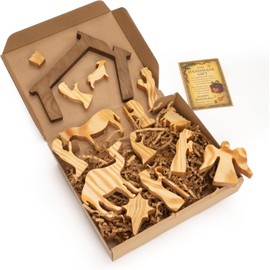 Nativity Set, Christian Christmas Decorations, 15-Piece Wooden Nativity Scene with Stable & Figures, Small Handmade Wood Set for Indoor Holiday Decor, Religious Catholic Gift, Christian Decor Display