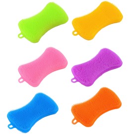 6 PCS Silicone Dish Sponges, Super Durable Safe and Dry Fast Silicone Sponge, Multi-Purpose Sponge Kitchen Gadgets, Reusable Rubber Kitchen Dish Dishe