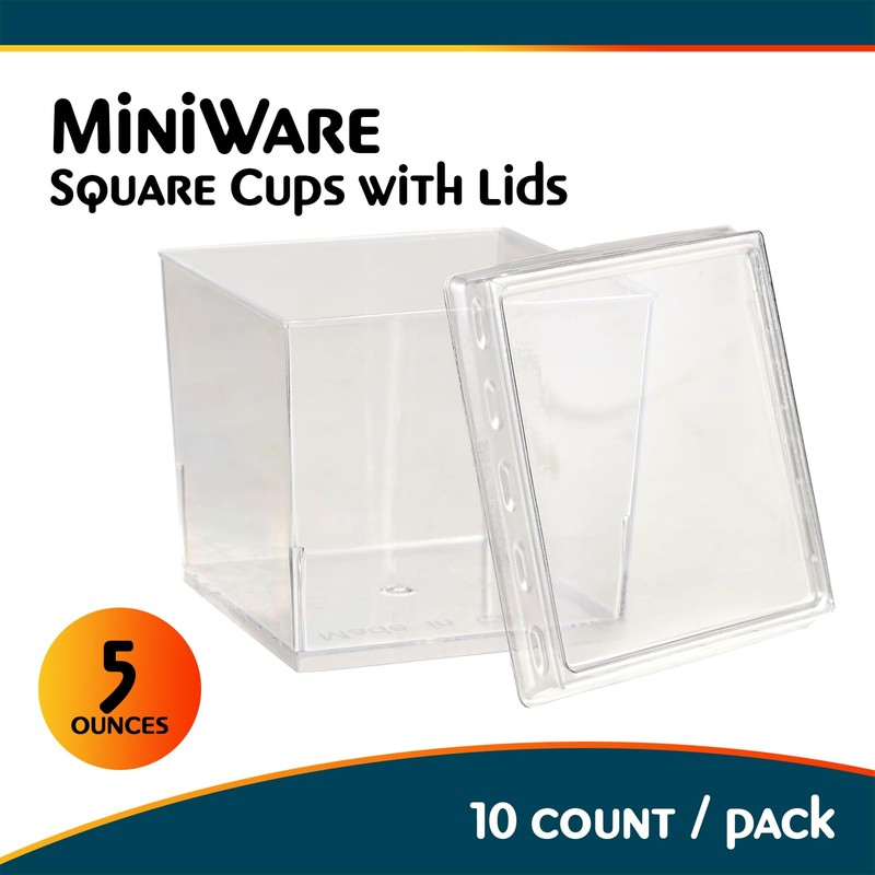 Blue Sky MiniWare Square Clear Plastic Cups with Lids (10ct)