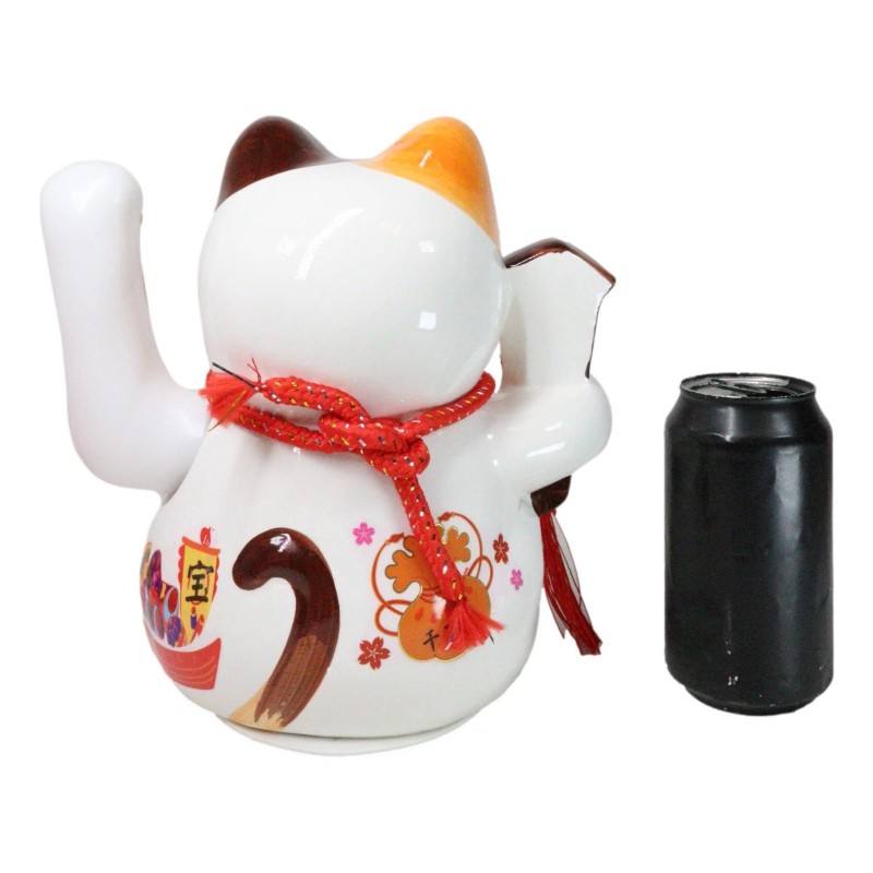 Japanese Lucky Charm White Beckoning Cat Maneki Neko With Waving