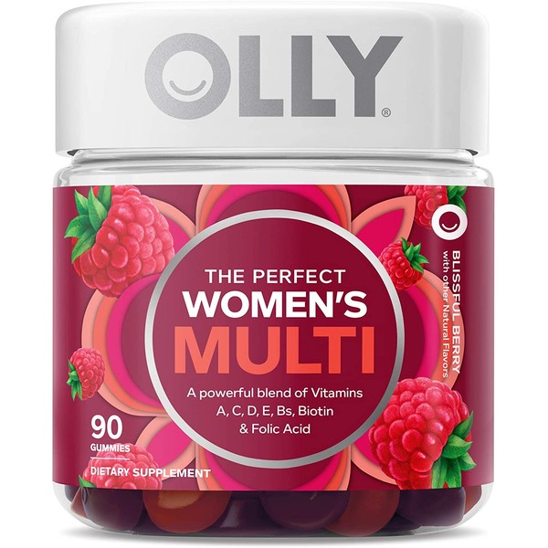OLLY The Perfect Womens Gummy Multivitamin, 45 Day Supply (90 Gummies), Blissful Berry, Vitamins A, D, C, E, Biotin, Folic Acid, Chewable Supplement (Packaging May Vary)