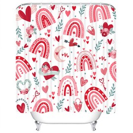 CYREKUD 72" x 72" Valentine's Day Rainbow Shower Curtain Red Love Heart Abstract Bathroom Set Spring Holiday Home Bath Bathtub Decor Durable Fabric Machine Washable with 12 Hooks
