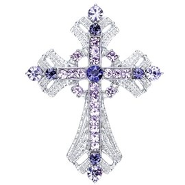 Axmerdal Cross brooches and pins for women Sparkling Aquamarine Clear Crystal Rhinestones Holy Cross Christian Religious Jewelry (Purple)
