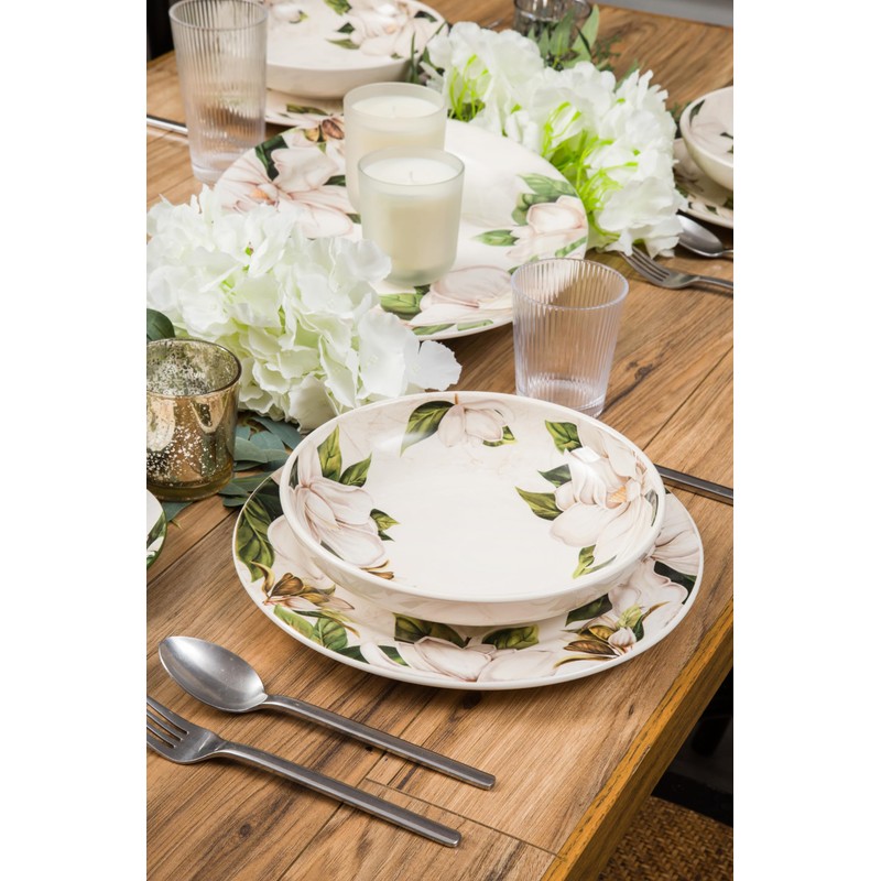 Bico Magnolia Floral Ceramic 35oz Dinner Bowls, Set of 4,