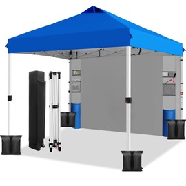 WEIZE 10x10 Pop Up Canopy Tent,One-Button Push Setup,Pop Up Tent with 1 Sidewall and 6 Pockets,Adjustable Height Instant Portable Shelter,4 Weight Bags,Sun Shade for Events & Beach (Blue)