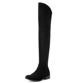 Shoe'N Tale Women's Over The Knee Boots Thigh High Low Block Heel Pointed Toe Long Stretch Boots(8,Black)