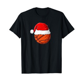 Xmas Santa Hat Christmas Basketball T-Shirt, black