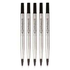 Parker Rollerball Pen Original Quink Ink Refills - 0.5mm Fine Point - Black Ink – Pack of 5