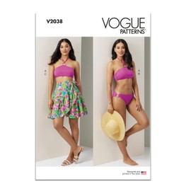 VOGUE Paper Pattern V2038A Misses' Bikini and Sarong A (XS-S-M-L-XL-XXL)
