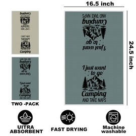 2Pcs Camping Kitchen Towels 24x14 Inch, Mountain Trees Microfiber Dish Cloth Tea Towel, Reusable Waffle Hand Towels for Bathroom Kitchen Home Farmhouse Decor, Camping Gifts for Women Mom Friend