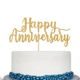 Decoración para tartas de feliz aniversario, decoración de tartas de aniversario de boda, decoración para tartas de cumpleaños, aniversario, suministros de decoración de fiesta de feliz aniversario, purpurina dorada