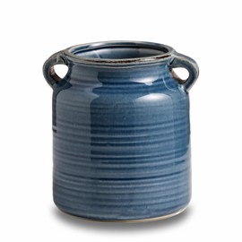 Ceramic Rustic Distressed Blue Flower Vase for Centerpieces, Kitchen, Office or Living Room (5.9''x6.3'')