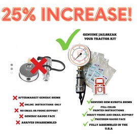 JailBreakYourTractor Pressure Increase kit W/Gauge Hydraulic Shims Compatible with Kubota B, BX, LX (2016 & Older BX) (2021 and Older B) Poppet Fitting +25% Power!