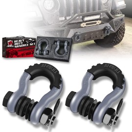 AMBULL Shackles 3/4 Inch D Ring Shackle (2 Pack) 45,000lb Break Strength with 7/8 Inch Pin, Isolator and Washer Kits for Use with Tow Strap, Winch, Off-Road Jeep Truck Vehicle Recovery, Grey