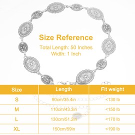 Western Metal Oval Concho Chain Belt for Women Cowgirl Boho Vintage Waist Belt for Western Dresses Jeans Pants Fashion Country Concert Outfit Silver Chain Hip Belts
