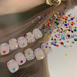 1440 Pieces Mixed Size Rhinestones Nail Charms No Hot Fix Glue on Quality Glass Flat Back Nail Art Rhinestones Kawaii Bling Round Crystal Gems Nail Diamonds for Women Girls Acrylic Nails Decorations