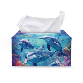 ZUXONGSY Dolphin Tissue Box Covers Rectangular Sea Tissue Tissue Box Holder Leather Hotel Easy to Clean Tissue Tissues Boxes Bottom Belt