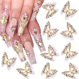 20 Pcs 3D Alloy Butterfly Nail Charms,Shiny Diamonds Metal Butterfly Nail Gems Nail Rhinestones Nail Art Decoration Charm,for Nails DIY Manicure Jewelry Accessories Women Nail Supplies