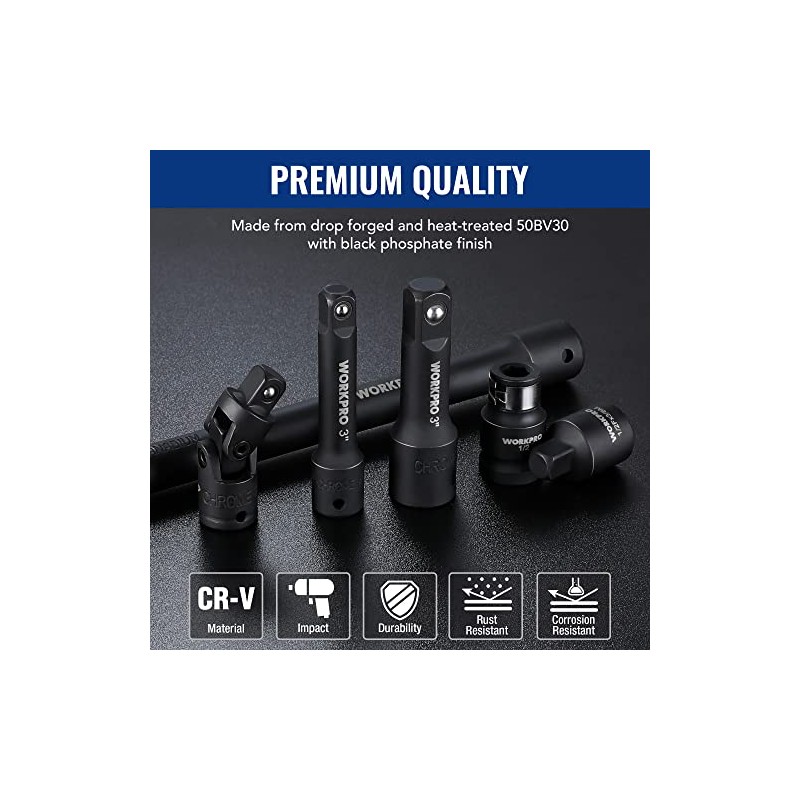 WORKPRO 18-Piece Impact Socket Extension Set, Includes Socket Adapters, Ratchet