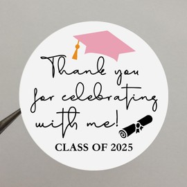 120 x 2025 Graduation Thank You Sticker, Invitation Sticker, Graduation Party, Class of 2025, Class of 2025 Grad Favor Label, College High School Graduate Thank You Tags (Pink)
