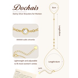 Dochais Bracelets for Women,14K Gold/Silver Plated Dainty Hand Chain Bracelets Trendy Ring Chain Bracelet Charm Gold Cuff Bangle Stackable Bracelet Fashion Body Jewelry Adjustable Waterproof GiftsB