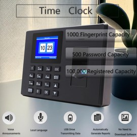 MIKONIYA Time Clock,Attendance Machine ​with Fingerprint,Time Clocks for Employees Small Business,Password Punching in One,2.4 inch TFT Color Screen,with 16G U-Disk