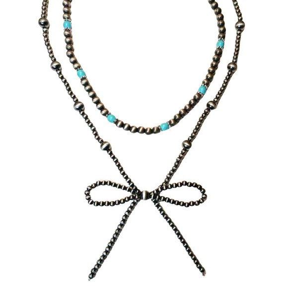 Bow Bowknot Pearl Cowboy Cowgirl Navajo Pearl Necklace For women