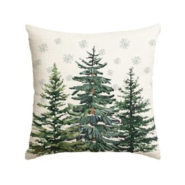 AVOIN colorlife Christmas Trees Snowflake Throw Pillow Cover, 16 x 16 Inch Winter Holiday Cushion Case Decoration for Sofa Couch