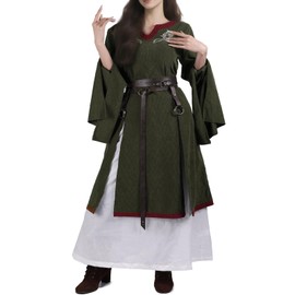 HiiFeuer 4 Pcs Renaissance Costume Women Embroidery Dress, Medieval Belt Skirt Hike Witch Dress Cosplay for Ren Faire (Green M)