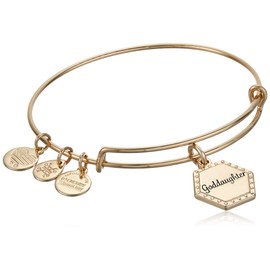 Alex and Ani Because I Love You Goddaughter Expandable Wire Bangle Bracelet for Women, There's No One Else Like Her Charm, Shiny Antique Gold Finish