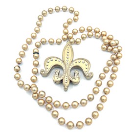 Gold Fleur de Lis Mardi Gras Bead Necklace New Orleans Parade Party Throw Favor