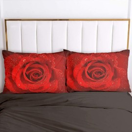 Luowei Floral Bed Linen 135 x 200 cm Red Vintage Rose Duvet Cover Set Soft Microfibre Romantic Flowers Duvet Cover and 1 Pillowcase 80 x 80 cm with Zip