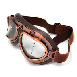 1Storm Motorcycle Scooter Mopeds Goggles Half Helmet Vintage Vespa Pilot Aviator Style,Bronze Frame Clear Lens