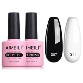 AIMEILI Semi-permanent Gel Nail Polish Black and White Set UV LED Nail Polish Colors for Manicure