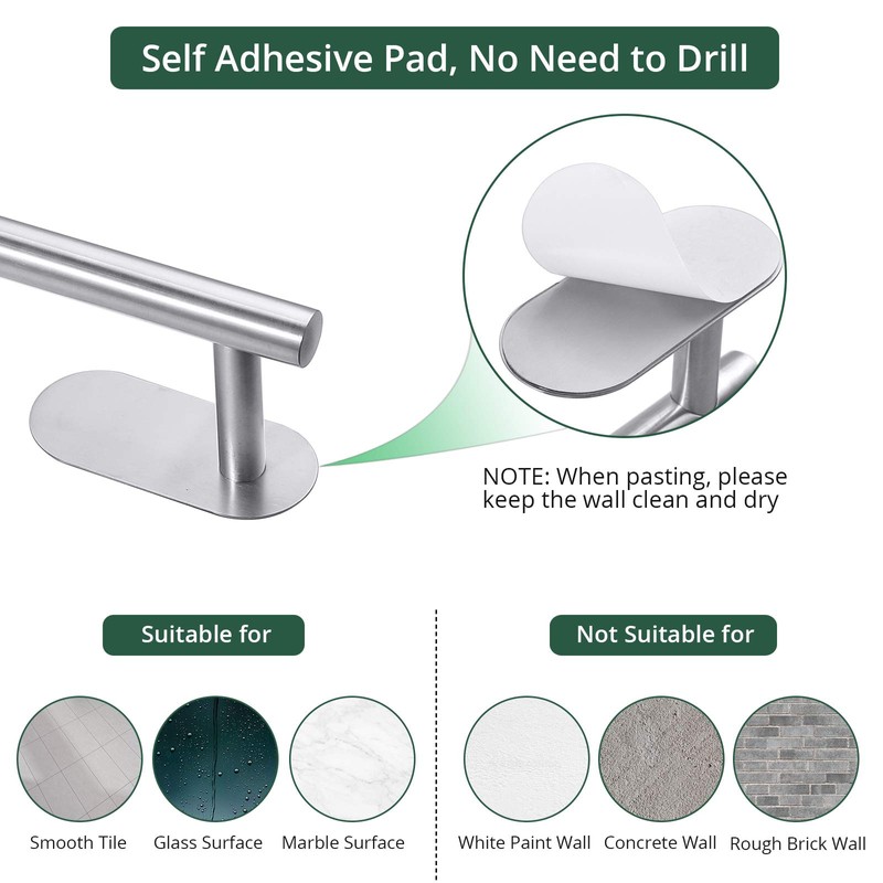 Self Adhesive Towel Bar, JiGiU Bathroom Hardware Set Include 16-Inch