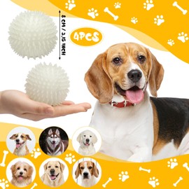 Silipull 4 Pcs 3.15 Inch Glow in The Dark Spiky Squeak Dog Balls Rubber Spike Light Dog Ball Squeaky Interactive Elastic Glow in The Dark Dog Toys for Puppy Pet