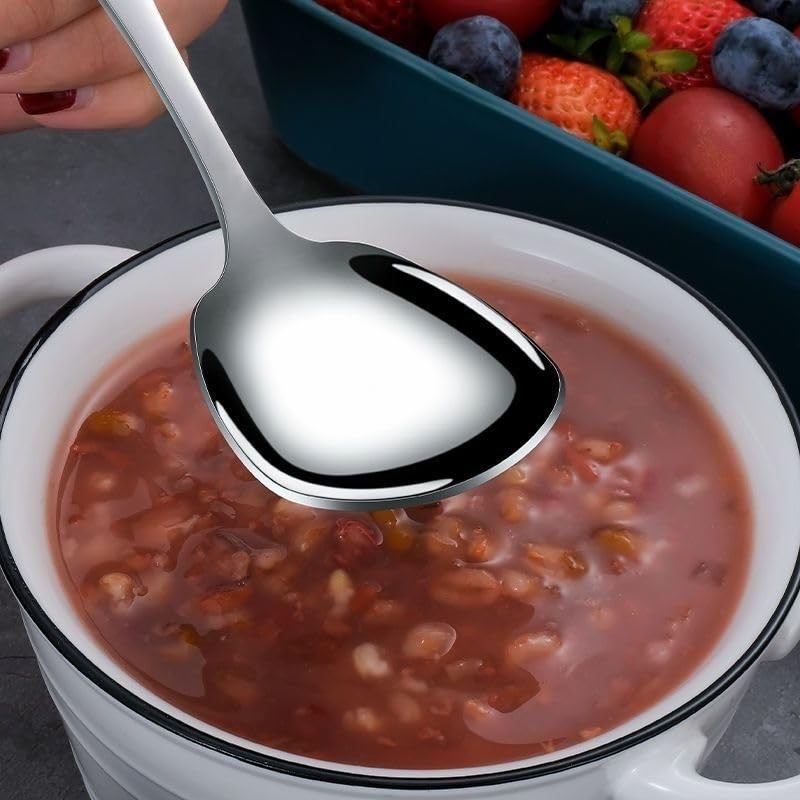 MIUPOO Square Head Dinner Soup Spoons,Flat Square Stainless Steel Tablespoons,Chinese