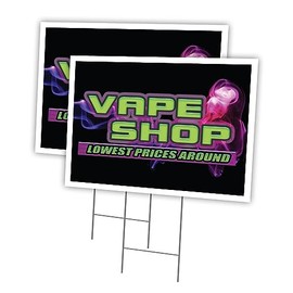 Vape Shop Lowest Prices 2 Pack of 12" x 16" Yard Sign & Stake | Advertise Your Business | Stake Included Image On Front Only | Made in The USA