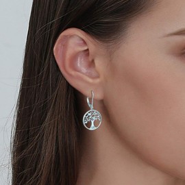 Agvana Sterling Silver Tree of Life Earrings for Women Cubic Zirconia CZ Family Tree Leverback Dangle Drop Earrings Anniversary Birthday Gifts for Women Women Grandma Wife Her